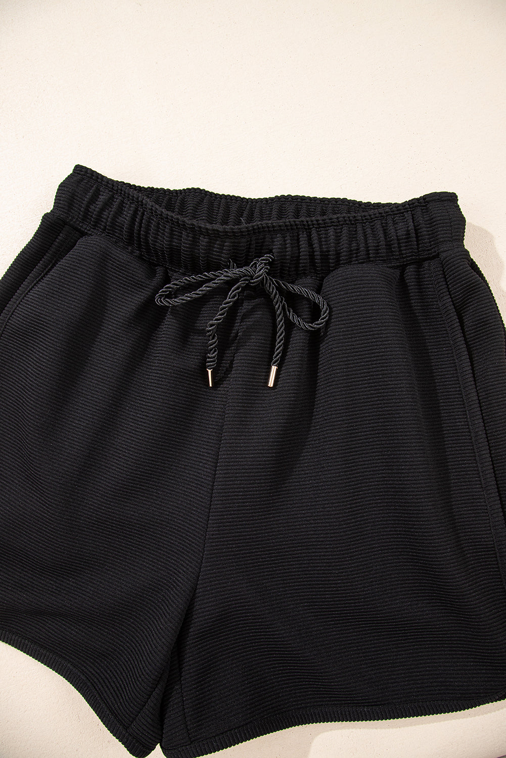 Black Half Zip Kangaroo Pocket Top Drawstring Shorts Set